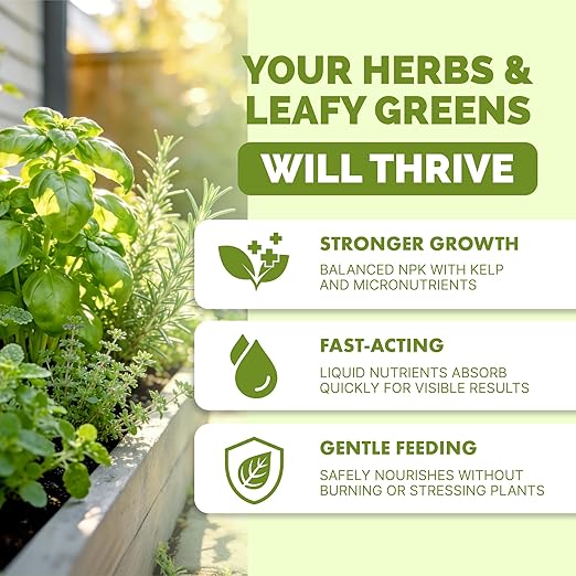 Herb Plant Food – Liquid Fertilizer for All Edible Herbs, Supports Faster Growth, Lush Leaves & Better Flavor, 8 oz