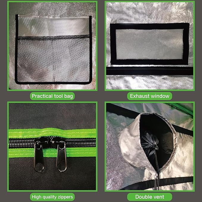 Mylar Grow Tent Kit 5x5x6.7 Ft, 600D Oxford Cloth with 19mm Metal Poles, Waterproof Removable Tray, Tool-Free Assembly for Indoor Hydroponic Plant Growing (Black 24"x24"x48")