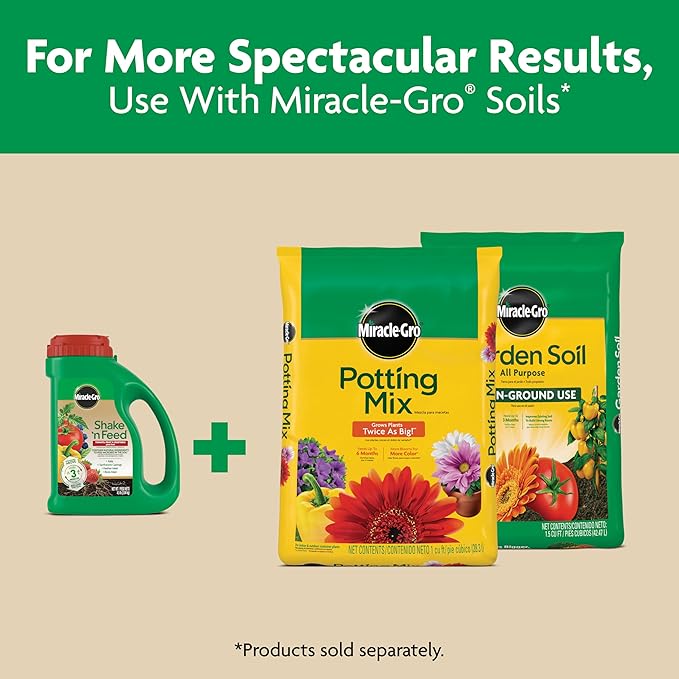 Miracle-Gro Shake 'N Feed Tomato, Fruit and Vegetable Plant Food - Fertilizer for Vegetable Gardens, for In-Ground and Container Plants, Feeds up to 3 Months, 4.5 lb.