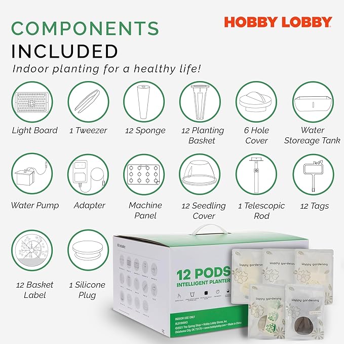 Smart 12 Pod Herb Garden Planter Indoor Kit for Growing Basil, Mint, Thyme & More - Self Watering Indoor Garden Hydroponics Growing System w/ Health Tracker - Low Maintenance Home Gardening Gifts