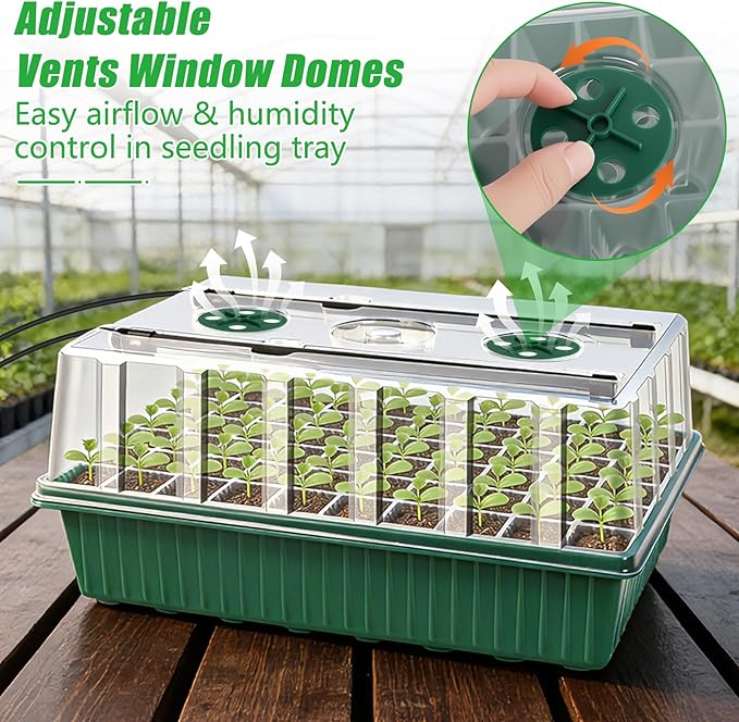 2 Set 120-Cell Seed Starter Tray with Grow Light, Self-Watering Seed Starter Kit with Humidity Dome, Adjustable Brightness Timed Seedling Starter Plant Germination Trays Indoor