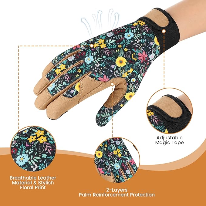 Tavaleu Gardening Gloves for Women, Thorn Proof Puncture Resistant Leather Garden Gloves, Breathable Working Gloves