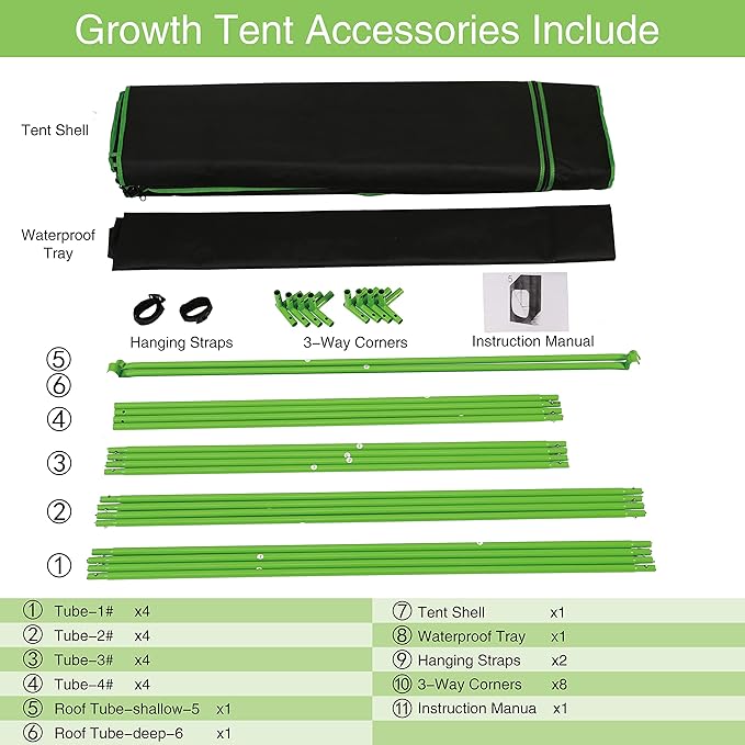 Grow Tent Kit, 24"x24"x48" Greenhouse Tent with 19mm Poles, High Reflective 600D Mylar Hydroponic Tent with Observation Windows for Indoor Plant Growing (Black, 24"x24"x48")