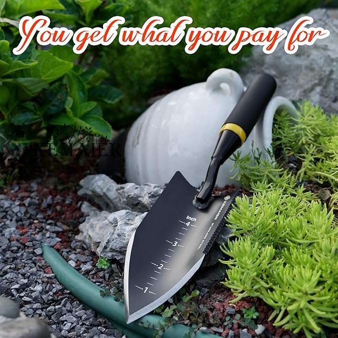 Kemaier Heavy - Duty Trowel Garden Tool - Stainless Steel Serrated Hand Shovel for Effortless Digging, Weed Control, and Precise Bulb Planting with Included Sheath