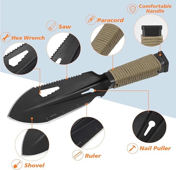 Backpacking Trowel Ultralight, Camping Shovel, Garden Trowel Hand Tool with Carrying Pouch for Hiking, Digging, Metal Detecting, Gardening Multitool Survival