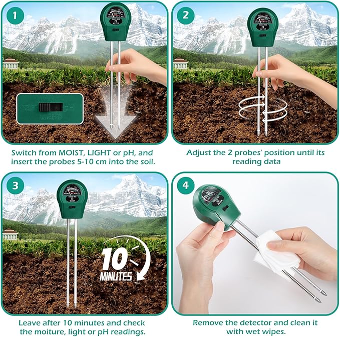 GeeRic Soil Moisture 3-in-1, Soil Moisture/Light/pH Tester, No Battery Needed Soil Tester Gardening Tool for Indoor and Outdoor