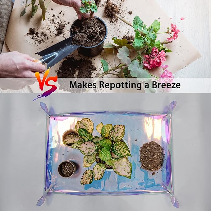 Repotting Mat for Indoor Plants Iridescent Plant Potting Mat Waterproof Potting Repotting Tray Gardening Gifts Mat Cactus Succulent,Orchid Potting Soil Mix Mess Control, 25.6" Garden Tool, Pots Mat