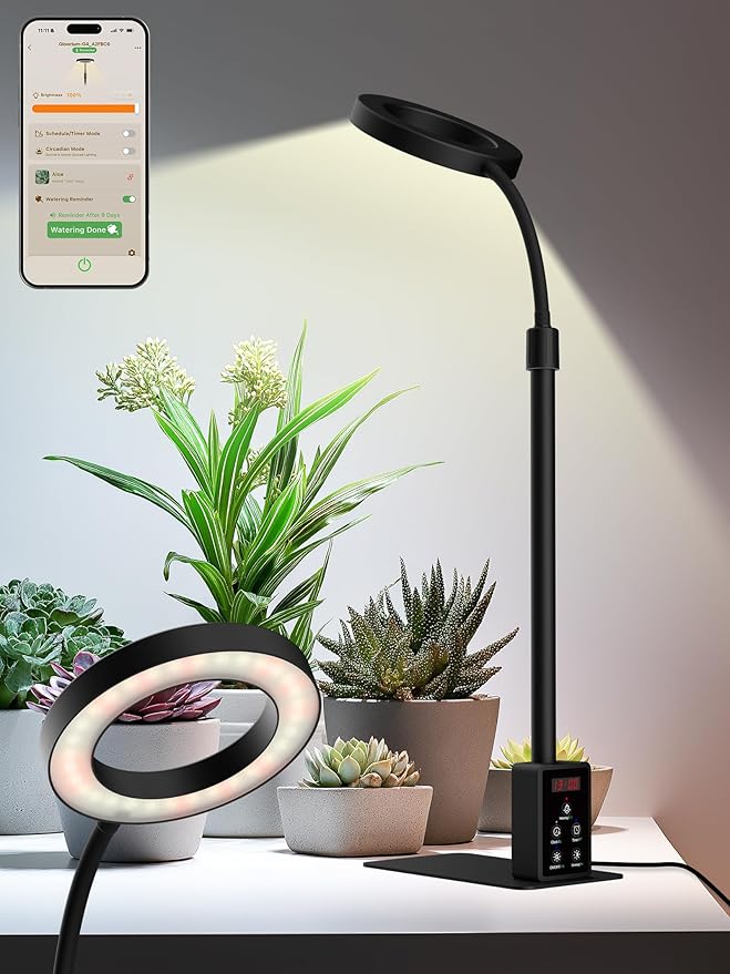 Smart Grow Lights for Indoor Plants, Plant Light with Auto-Timer, Full Spectrum LED Grow Light, Adjustable Height & Stepless Dimming,Plant Assistant Suitable for Most Plants (Black(Desktop2))