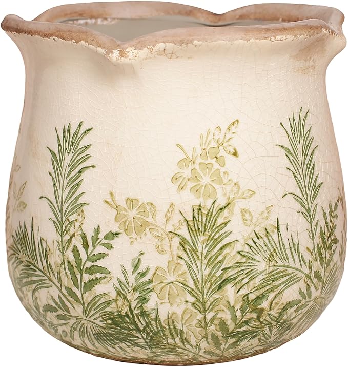 Xiaan Jiaju Cottagecore Ceramic Vase and Planter, 6 Inch Flower Pot with Drainage for Indoor House Plants, Country Cottage Garden Home Decor, Rustic Farmhouse Gift for Plant Lovers