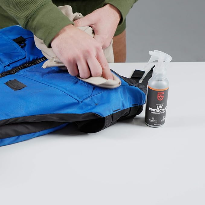 GEAR AID UV Protectant and Conditioner Spray, Apply to Outdoor Gear Made of Plastic, Vinyl, Neoprene such as Tents, Boat Covers, Kayaks and More to Prevent Cracking, Discoloration and Fading, 4 oz