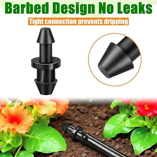 120 Pack Drip Irrigation 1/4" Barbed End Plug Fittings, Drip Line Barbed Goof Plug Connectors for 1/4 Inch Irrigation Tubing Micro Irrigation Connection Parts for Garden Sprinkler Systems