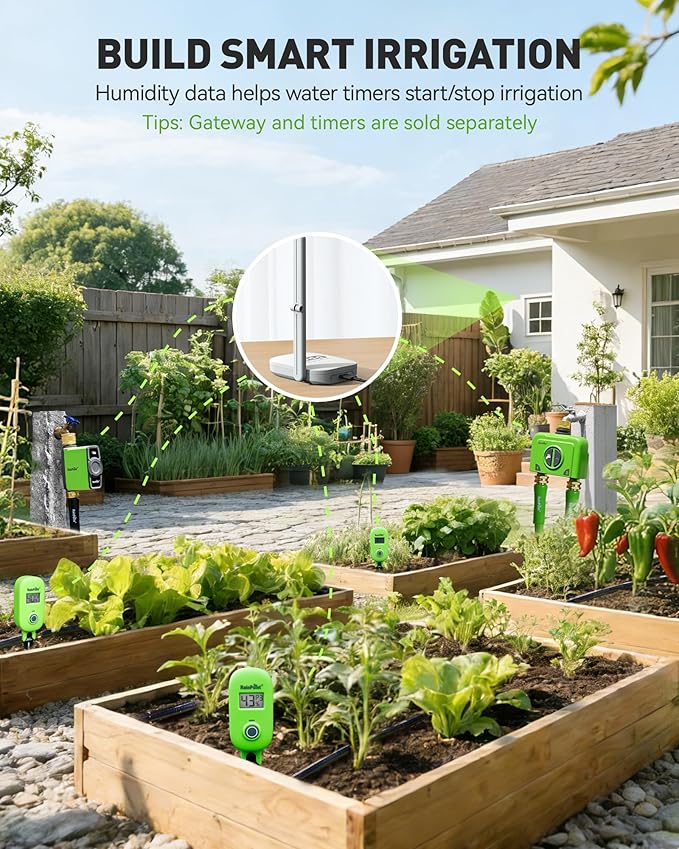 RAINPOINT Smart Soil Moisture Meter for Plants, Soil Hygrometer Sensor, Real-time Monitor Humidity Tester for Gardening, Farming, Indoor and Outdoor Plants Care, HWG023/HWG040 WiFi Hub Needed (Green)