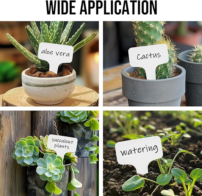 Plant Labels 1000 Pcs Yuanling T-Type Plastic Garden Tags Waterproof Plant Sign Stakes Nursery Garden Makers for Seedlings Flower Vegetables Herb Potted Belt Permanet Marker Pen (White)