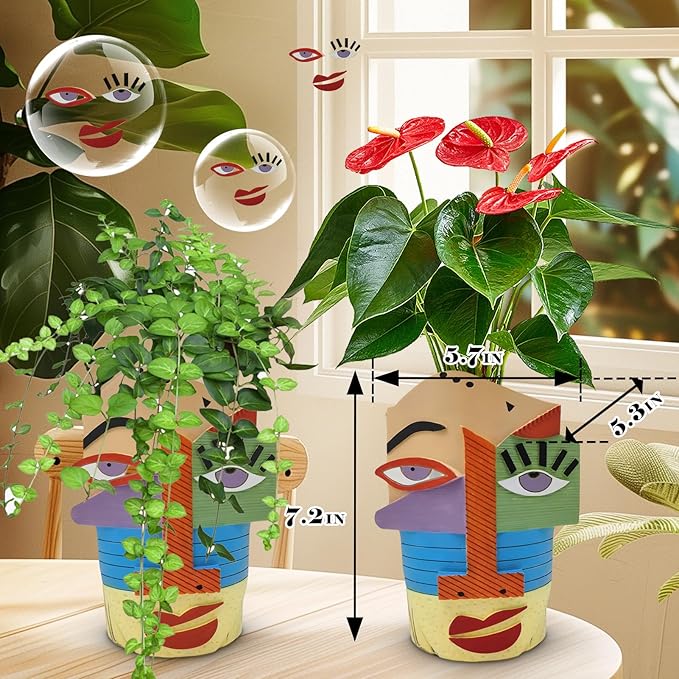 Midogaigai Abstract Face Planters Pots Head,Unique Head Planter for Indoor Plants,Funny Face Flower Pot,Colorful Plant Pots for Outdoor Garden Decor and Home Art Decoration(Eclectic)