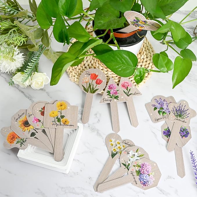 JUYRLE Plant Label Signs- 15PACK Flower Plant Markers, Herb Plant Tags for Outdoor Garden Waterproof, Gardening Supplies with Names, Indoor Patio Tags for Greenhouse Flowers Greenery Seedling