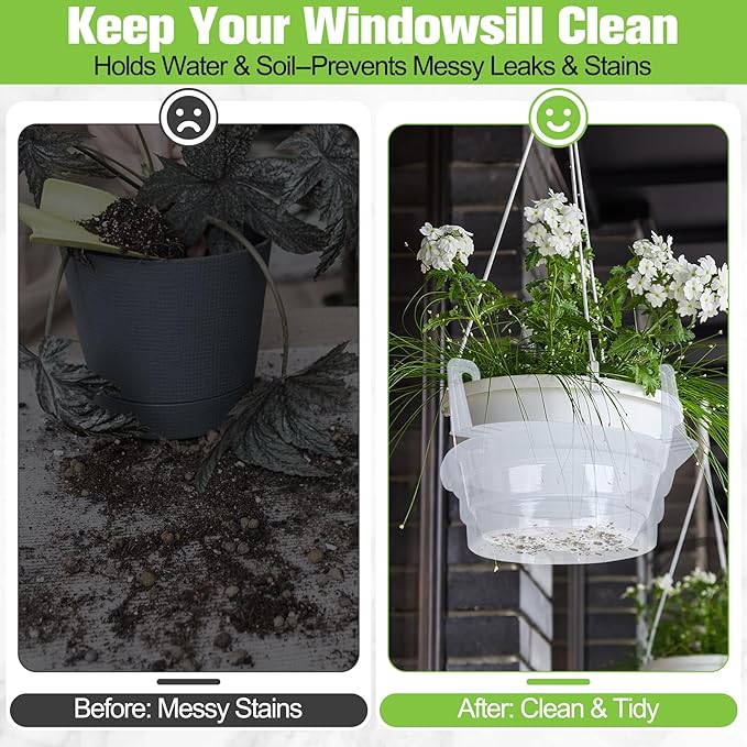 Miuwauer 20 Pack of 8-inch Hanging Basket Water Catcher Plastic Hanging Plant Drip Pan Tray Plastic Saucers Liners for Indoor Outdoor Hanging Plants Baskets Flower Pots - Clear, Round