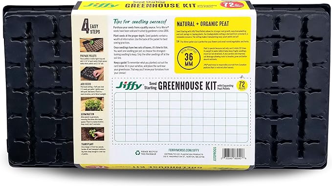 Jiffy Plant Germination Tray Kit - High Germination Rate, Bonus SUPERthrive - 72 Cell, 4 Pack - Plastic