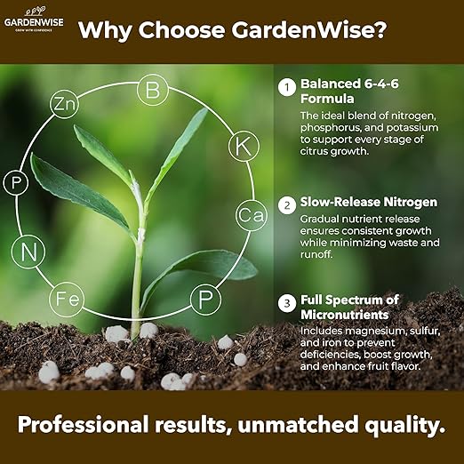GARDENWISE Professional Citrus Fertilizer + Vital Micronutrients; Perfect Balanced NPK for All Citrus; for Indoor and Outdoor Plants; Orange, Lime, Avocado and Lemon Tree Fertilizer (1/2 Quart)