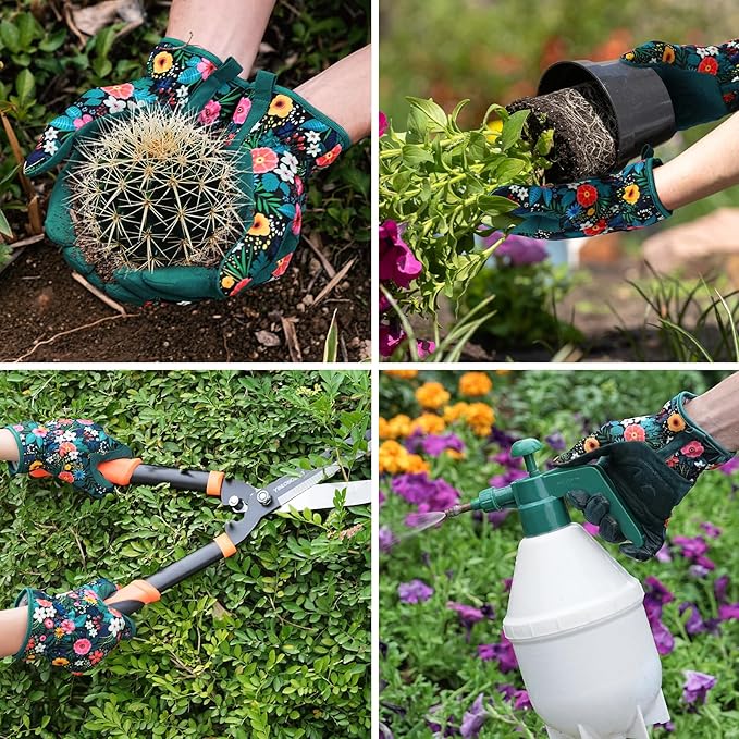 Trifabricy Gardening Gloves for Women, Breathable Leather Garden Gloves with Grip, Thorn-Proof Puncture-Resistant Work Gloves