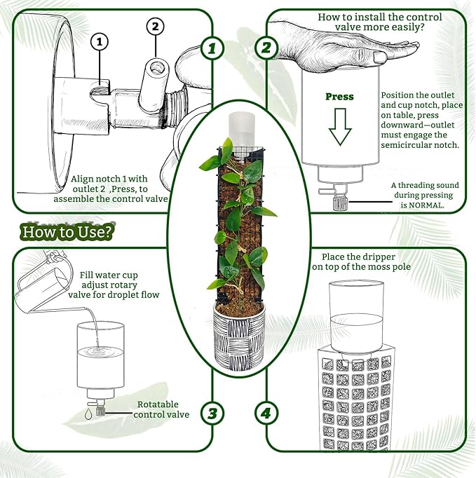 Adjustable Moss Pole Watering Dripper Pro - Self Watering Planter Insert with Flow Control, Plant Watering Globes & Devices, Slow-Release Self Watering Spikes for Monstera/Epipremnum (2, White)
