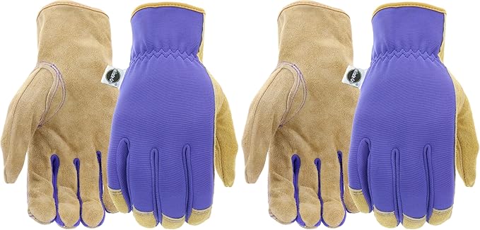 Miracle Gro MG23080 Landscaping Work Gloves- [1 Pair, Medium/Large] Split Cowhide Leather Palm Gloves with Shirred Elastic Wrist (Pack of 2)