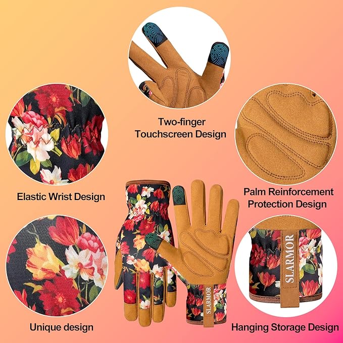 Leather-Gardening-Gloves for Women,Thorn-Proof Work-Gloves for Weeding,Digging,Planting,Pruning Yard garden Gloves