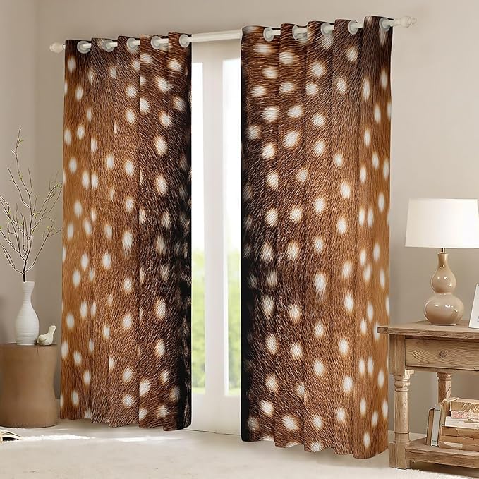 Erosebridal Brown Deer Hide Curtains & Drapes,Hunting Elk Reindeer Fur Window Treatments 2 Panels 42" Wx63 L,Jungle Woodland Animal Skin Curtains,Wild Safari Themed Wild Animals Print Window Curtains