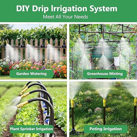 65FT 5/16 Inch Drip Irrigation System for Garden, 2025-Upgrade High-Flow Garden Watering Kit with 20 Adjustable Copper Nozzles, Even Water Distribution for Lawn & Greenhouse