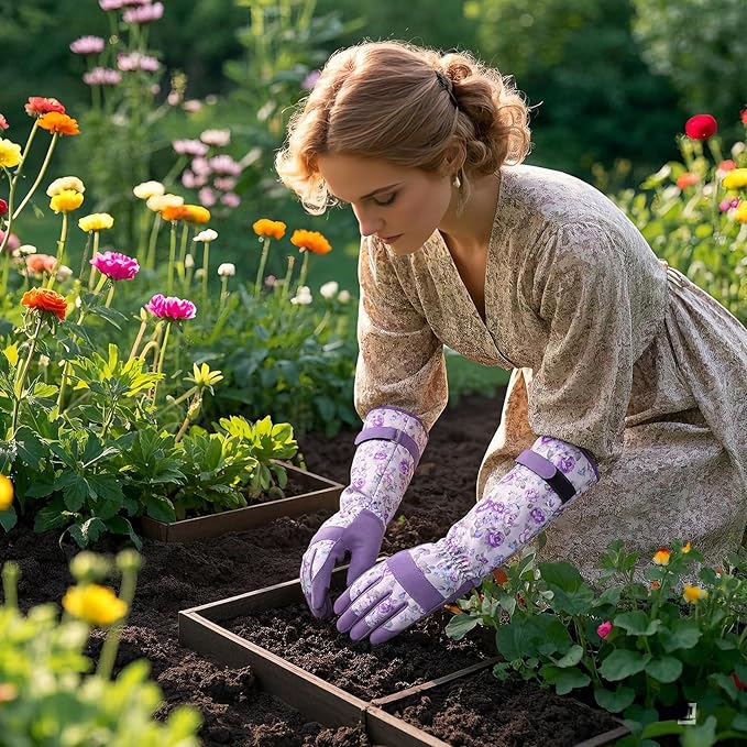 Trifabricy Gardening Gloves for Women, Breathable Leather Garden Gloves with Grip, Thorn-Proof Puncture-Resistant Work Gloves