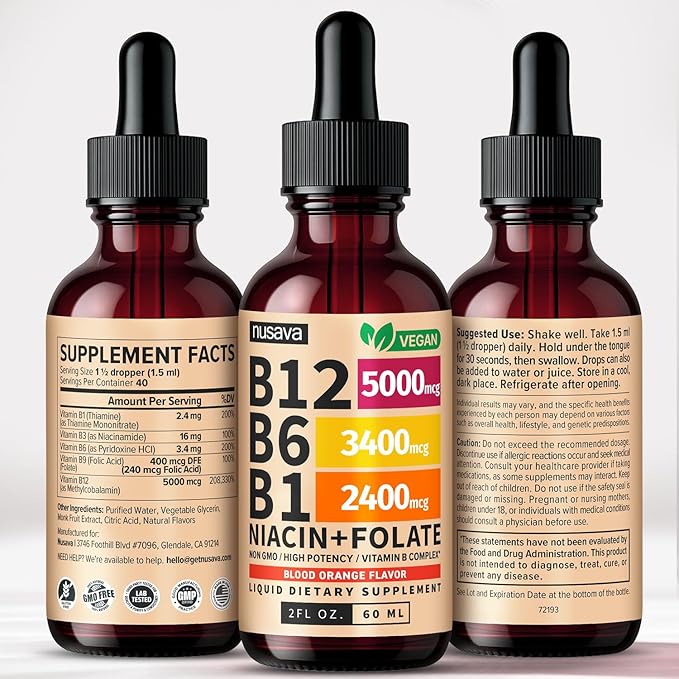 (2 Pack) Vitamin B12 and B6 Liquid Drops, B12 Sublingual Vitamin B Complex - B 12 Vitamin 5000mcg - B12 Methylcobalamin for Energy, Brain, Heart Support with 27,200 mcg, Crimson Orange, 80 Servings