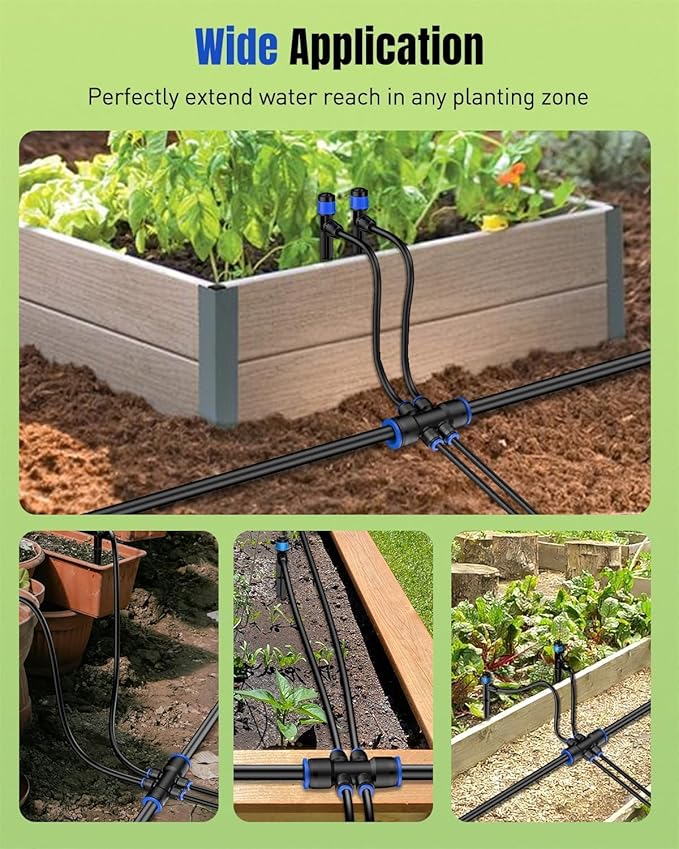 Pawfly 12 Pcs Quick Connect 1/2" to 1/4" Drip Irrigation Fittings for 1/2" Tubing (0.62-0.63" OD), Push-to-Fit 6-Way Reducing Tees Reducer Tee Connectors, Anti-Leak Drip Irrigation Tee Fittings