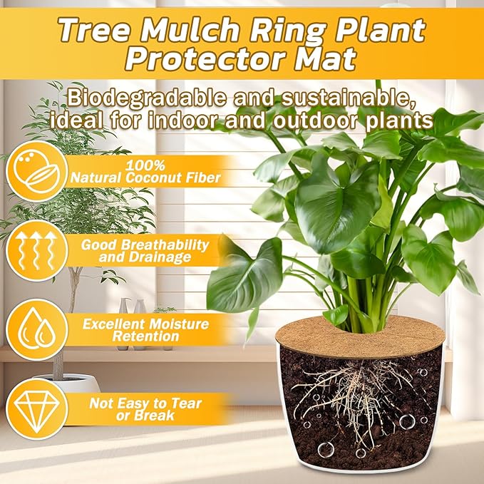 Legigo 6pcs Coconut Fiber Mulch Ring Tree Plant Protector Mat, 24 Inch Natural Coco Coir Tree Mulch Ring Plant Pot Soil Cover, Tree Rings Disc Plant Cover for Indoor Outdoor Plants,Landscaping