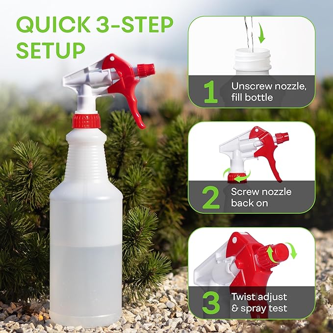 BRIGHTFROM 32 OZ Empty Plastic Spray Bottle, Heavy Duty with Adjustable Spray Nozzle, Chemical Resistant, All Purpose, Professional for Cleaning, Planting & Chemical Solutions