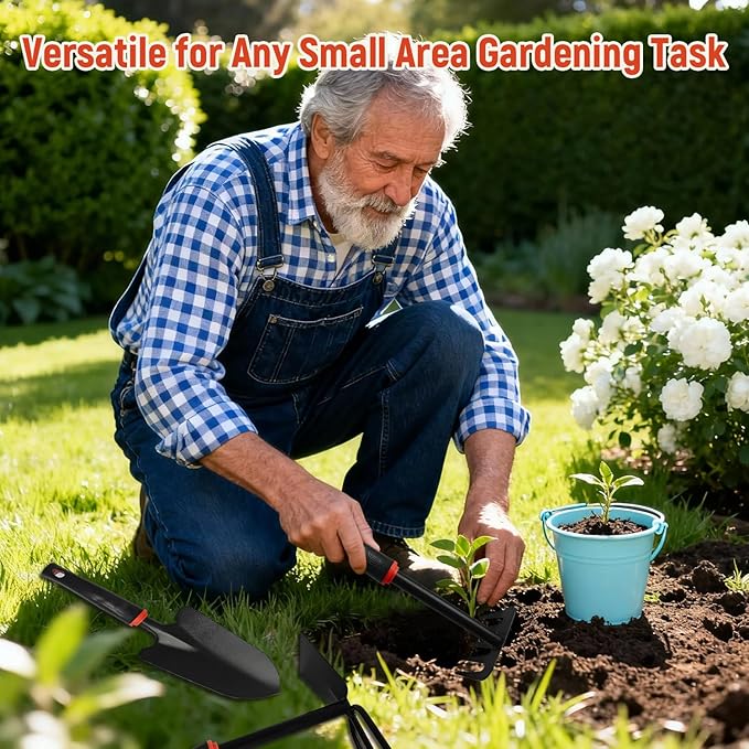 FR 5-Piece Garden Tool Set – Heavy Duty Hand Weeder Kit with Trowel, Cultivator & Rake – Ergonomic Manual Gardening Tools for Digging, Planting & Weed Removal in Lawn & Flower Beds