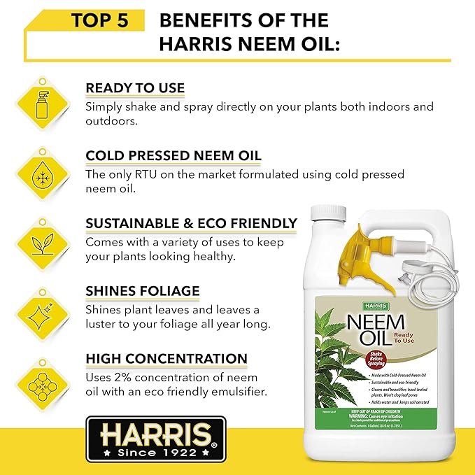 HARRIS Neem Oil Spray for Plants, Cold Pressed Ready to Use, 128oz