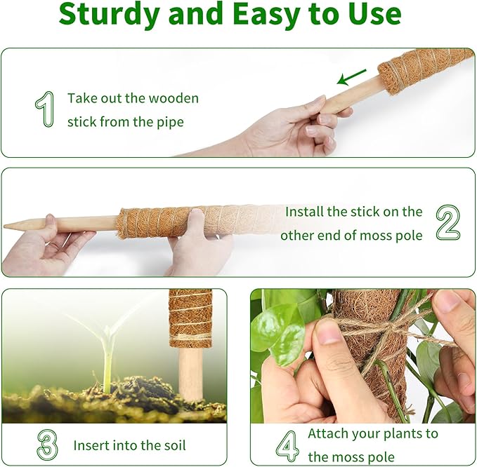 ALENEY Moss Pole, 8 Pack 23.6inch Stackable Moss Poles for Plants Monstera Plant Support, Coir Totem Pole Tall Moss Pole for Climbing Plants, Sphagnum, Indoor Potted Plants