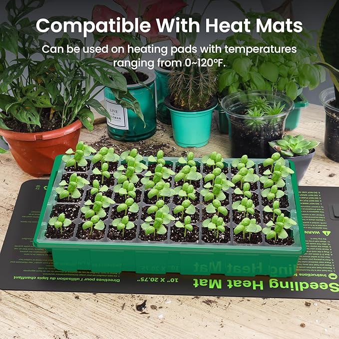 MIXC Seed Starter Tray with Lights, 2 Packs Mini Propagator Plant Grow Kit Greenhouse with Humidity Vented Domes and Base for Seeds Starting, Green