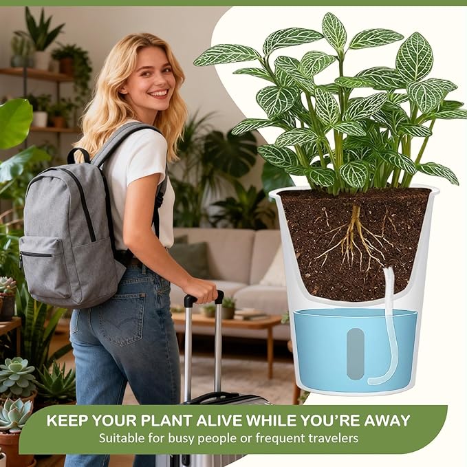 Ziliny 9 Pcs Self Watering Pots Plastic Plant 3 Sizes Flower Plant Pot with Inner White Flower Pots for Indoor House Plants Plastic Self Watering Pot for Herbs Flowers (Xs,S,M)