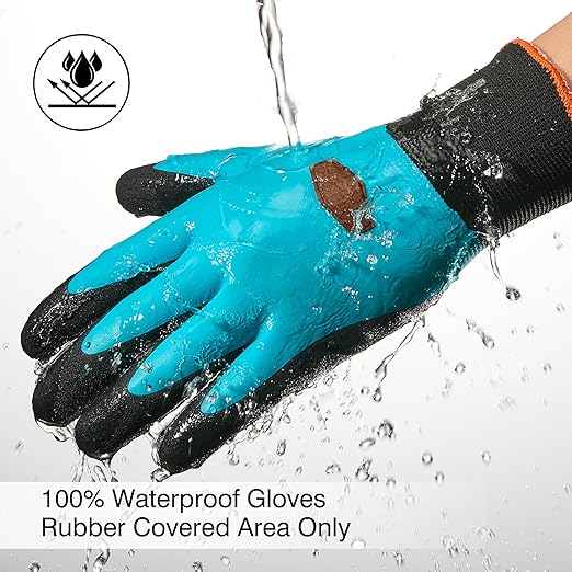 COOLJOB Waterproof Winter Freezer Gloves for Working Gardening Fishing Construction Worker, Double Coated Rubber for Warehouse Cold Refrigeration House, 1 Pair Large Blue