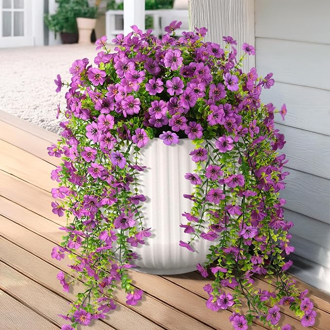 Hommyea Artificial Hanging Flowers for Outdoors, 2 Pcs Fake Hanging Plants Spring Summer Decor, UV Resistant No Fade Faux Silk Daisy Flower for Planter Front Door Porch Patio Yard Garden(Purple)