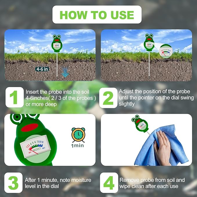Soil Moisture Meter for House Plants, Hygrometer Moisture Sensor Soil Test Kit, Plant Water Meter for Farm, Lawn Indoor & Outdoor Use, Gardening Gifts for Plant Care, No Battery Needed(Green)