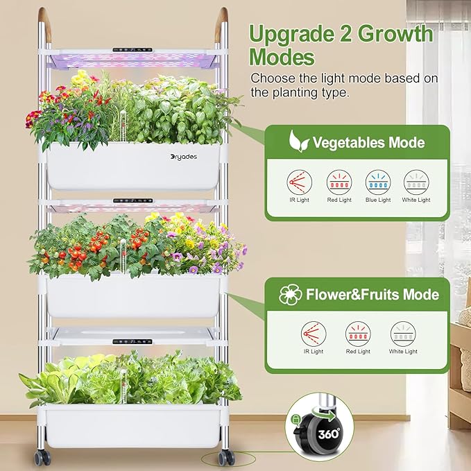 Indoor Hydroponic Growing System with 81 Pods Herbs Garden Kit with 30W Led Grow Light Large Movable 3-Layer Floor-Standing Hydroponic Gardening System for Vegetable Fruit