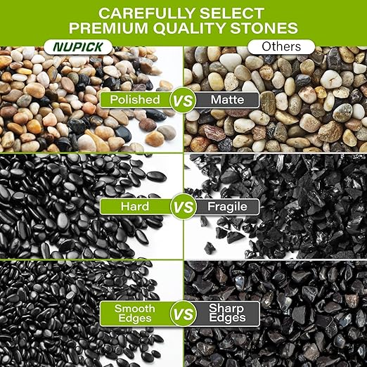 NUPICK 3lb River Rocks for Plants Indoor, 1/5 Inch Black Pebbles for Vases Fillers, Decorative Pea Gravel for Fish Tank, Natural Polished Stones for Succulent, Bonsai, Landscaping, Bird Baths