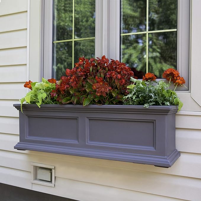Mayne Fairfield 3ft Window Box, Self Watering Flower Box with Double Wall Design, All Season Fade Resistant Outdoor Window Planter with Steel Mounting Bracket, Graphite Grey