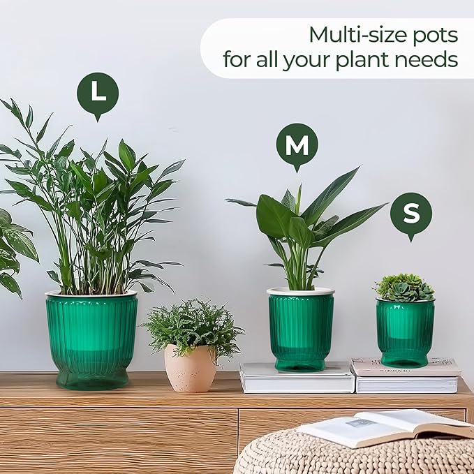 T4U 4.8 Inch Self Watering Plant Pot, 4 Pack Self Watering Pots, Self Watering Planter with Reservoir, Small Self Watering Pots for Indoor Plants, African Violets (4 Pack, 4.8", Translucent Green)