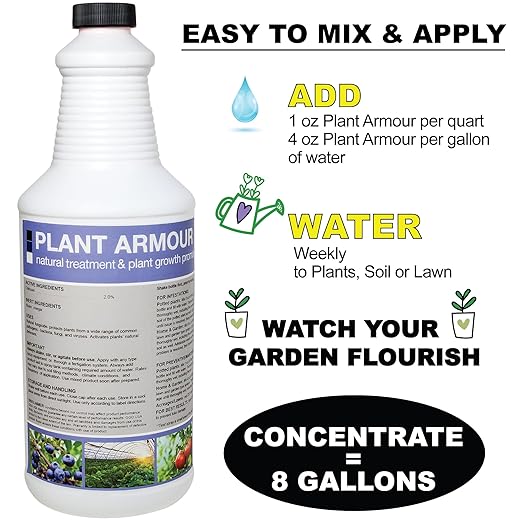 GGO Plant Armour – Natural Plant Disease Control & Growth Promoter with Chitosan – Concentrated Solution for Lawns, Potted Plants, Fruits, and Vegetables – Easy-to-Use, Non-GMO, Made in USA