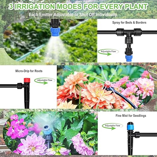 230FT Drip Irrigation System Kit, Quick Push-to-Connect Garden Watering System with 1/2'' & 1/4'' Tubing, Adjustable Drippers & Sprayers, Auto Irrigation System for Raised Bed, Lawn, Greenhouse