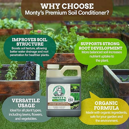 Monty’s Premium Liquid Soil Conditioner – Liquid Aeration Soil Conditioner with Humic Acid for All Soil Types, Increases Moisture & Nutrient Retention, Enhances Health & Microbial Activity – 16 oz