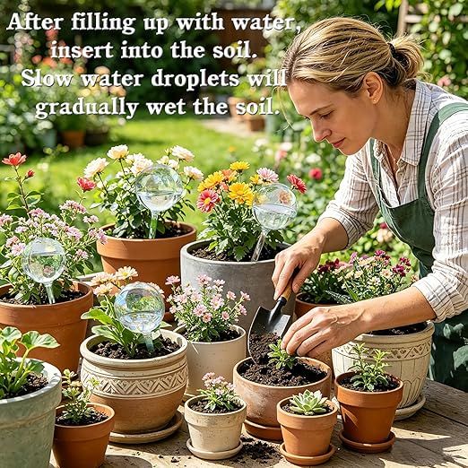 2pcs Glass Plant Watering Globes, Clear Rainbow Color Flower Self-Watering System Spikes, Automatic Plant Waterer Bulbs for Indoor & Outdoor Plants Everyday Use
