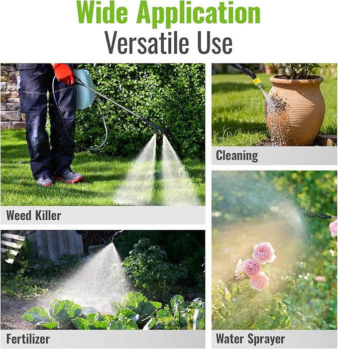 PASAMIC 2 Gallon Battery Powered Sprayer, Rechargeable Electric Sprayer with 2 Speeds & 4 Nozzles, Battery Indicator, Retractable Wand, Adjustable Straps & Storage Bag for Lawn Garden
